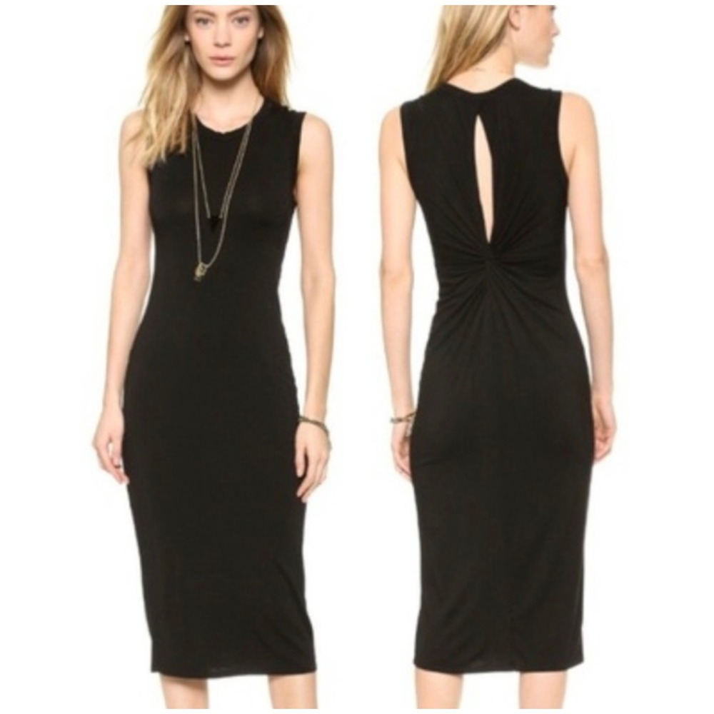 Enza Costa Twist Back Midi Dress Size Small Black Sleeveless Cutout Bodycon